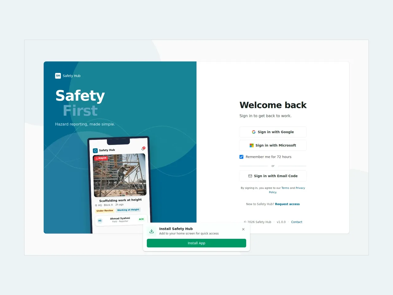 Safety Hub screen